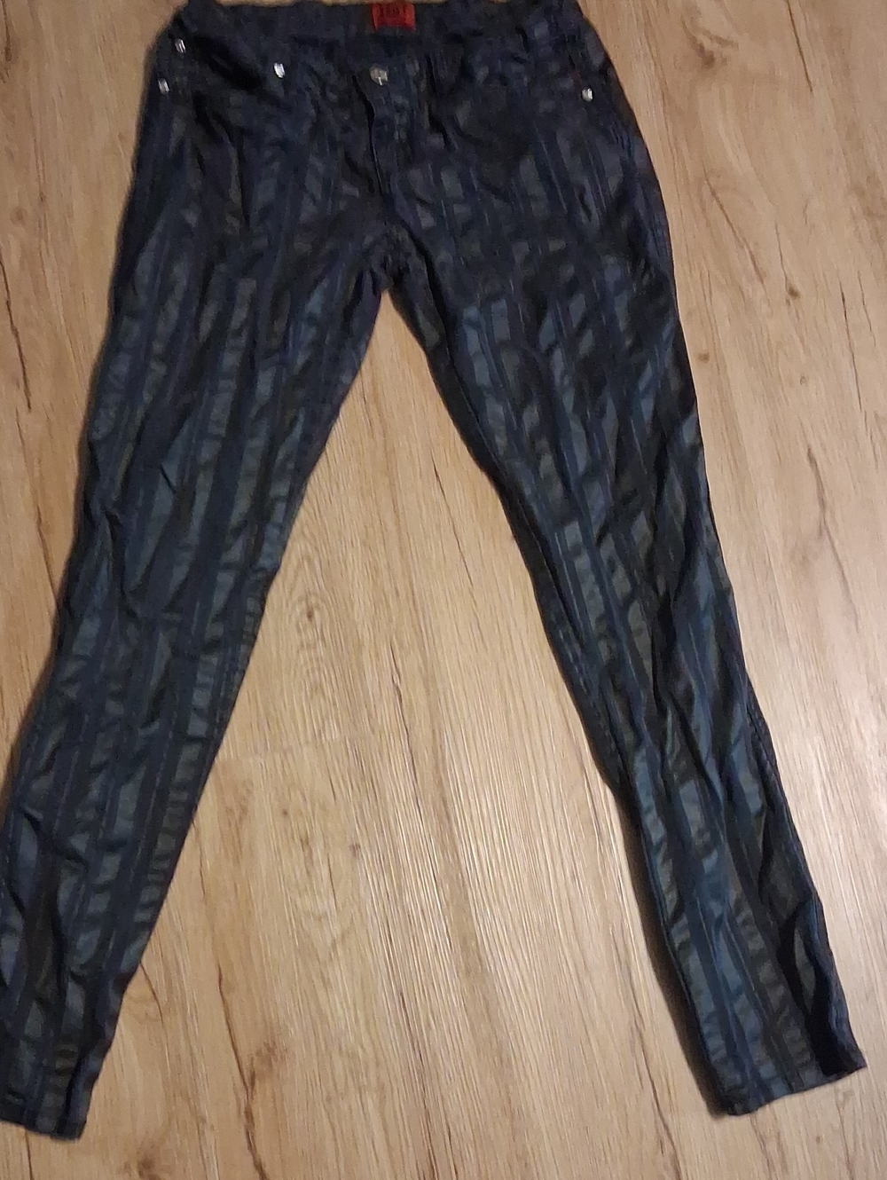 Tripp NYC Black Waxed Striped Skinny Jeans